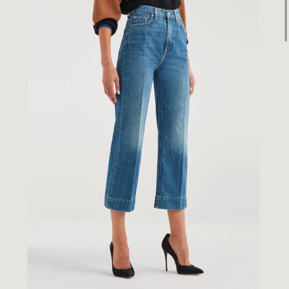 7FAM Baby Jo High Rise Wide Leg Cropped Jeans Blue